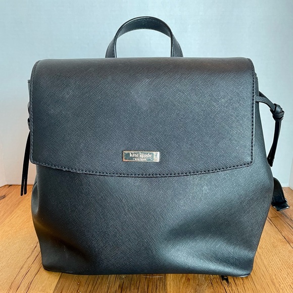 Kate Spade Black crosshatch leather flap backpack Leila Medium Flap Backpack | Kate Spade Outlet main image 2